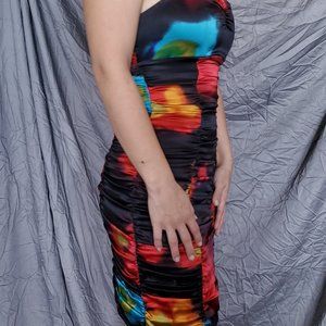 Strapless Rainbow Silk Mini Bodycon Dress